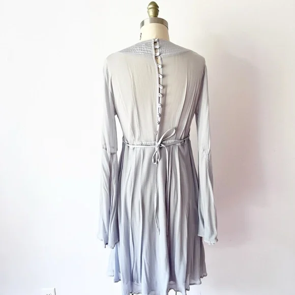 Anthropologie GHOST London Bell Sleeve Light Blue Gray Dress Button Back - Picture 7 of 9